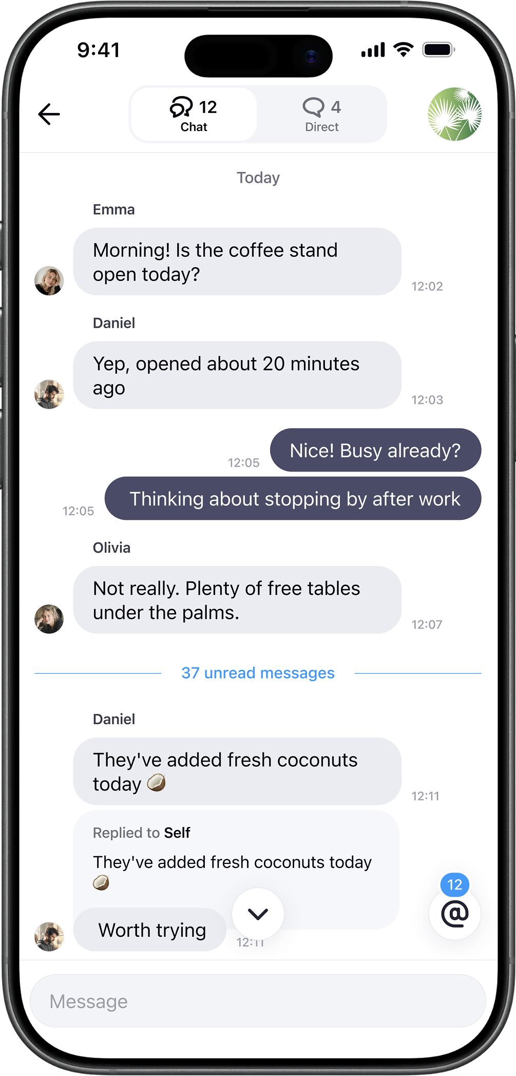 Geotic public geochat with replies and unread messages